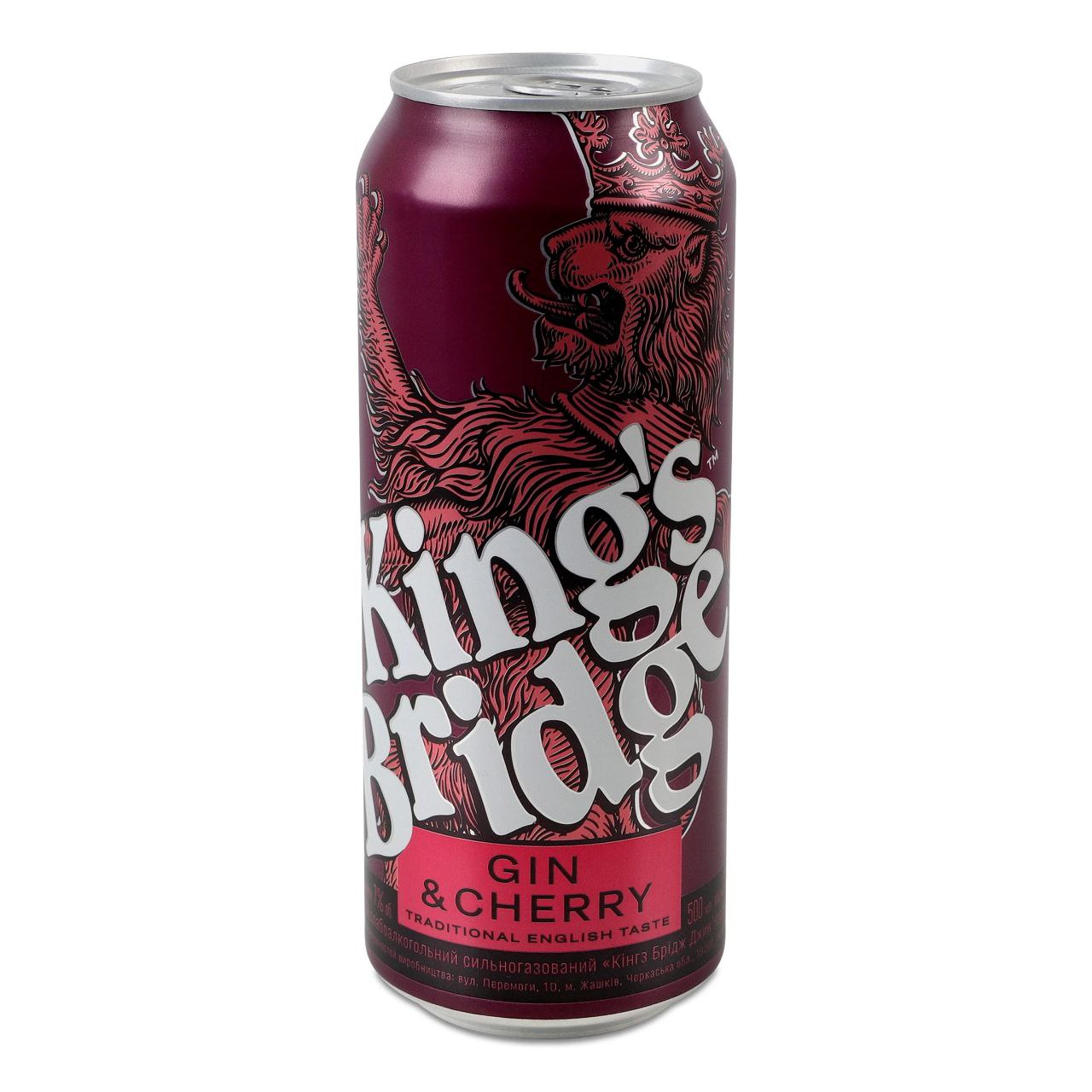 Напій King's Bridge Gin & Cherry с/а газ. 7% 0.5 л з/б